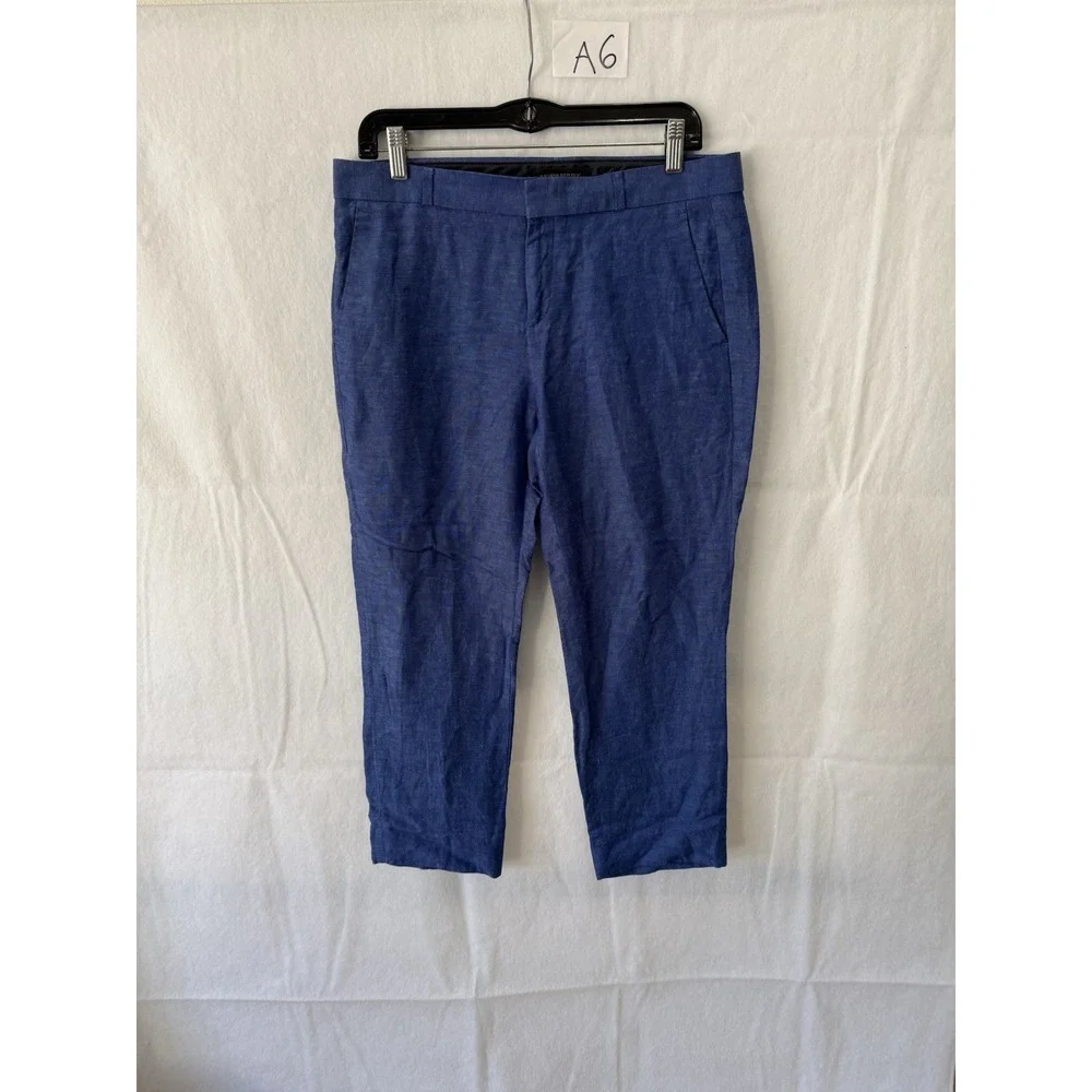 Banana Republic Avery Blue Crop Pants Size 6 Petite Rayon Linen Blend Trousers